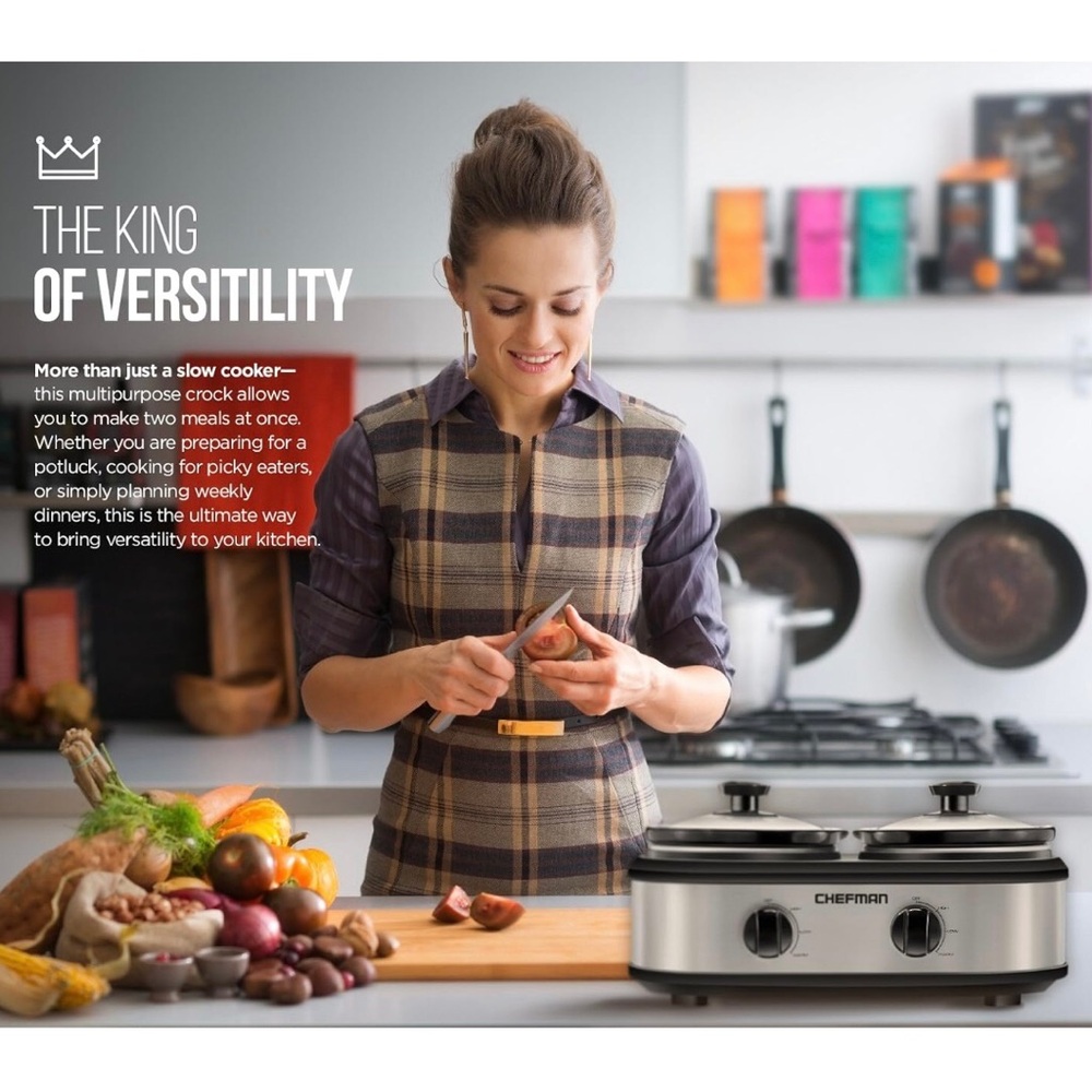 Chefman RJ15-125-D Double Slow Cooker & Buffet Server - Picture 8 of 10
